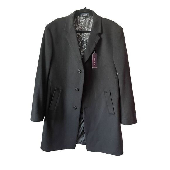 NAUTICA Overcoat Barge Classic Fit Wool Cashmere Blend Size 42R NWT $450 Black - Picture 3 of 4